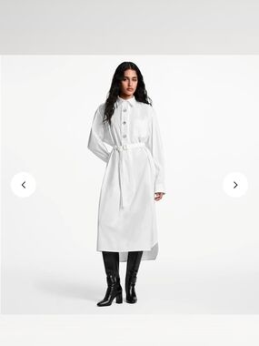 Louis Vuitton White Long-Sleeve Belted Midi Shirt Dress